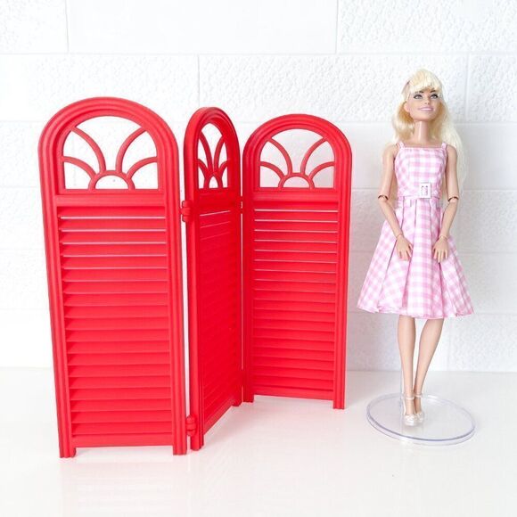 3-Panel Red Privacy Screen Dollhouse 1:6 Scale Furniture 12” Barbie Integrity - Picture 1 of 4